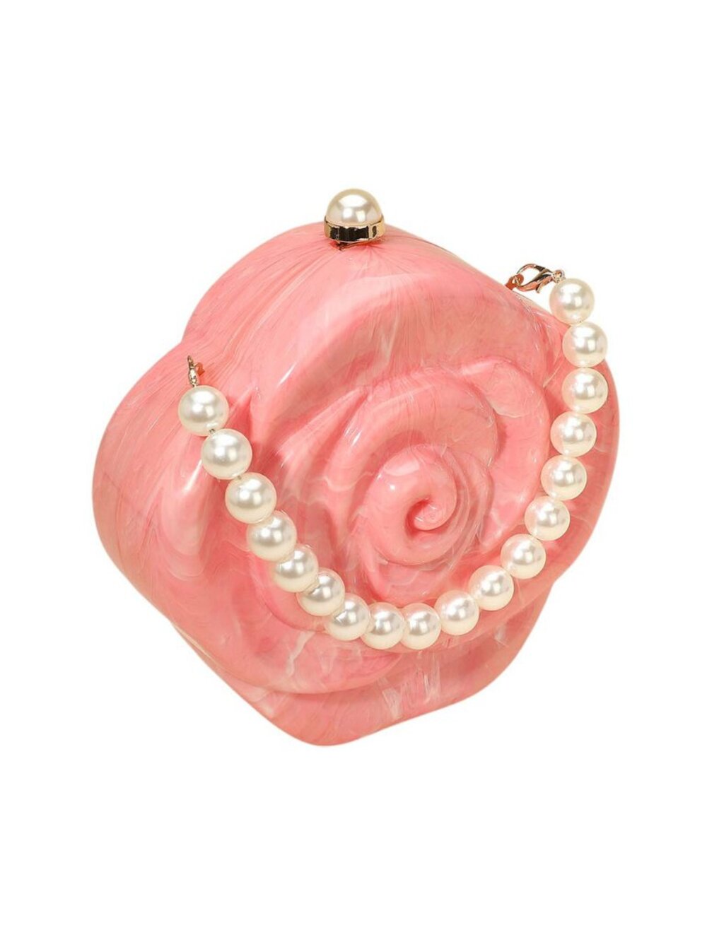 Tigerstars Pink Pearl Beaded Handle Rose Clutch Bag Crossbody Bag